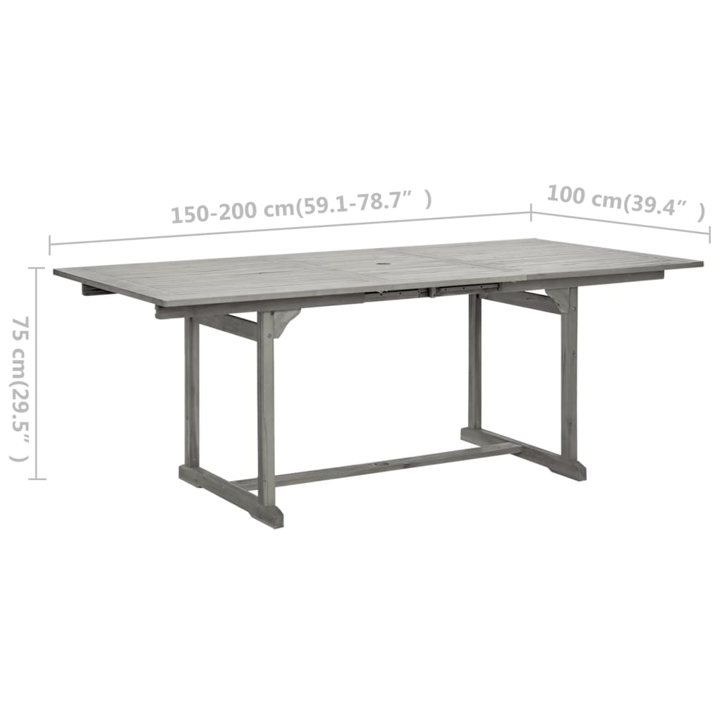 vidaXL dārza galds, (150-200)x100x75 cm, akācijas masīvkoks
