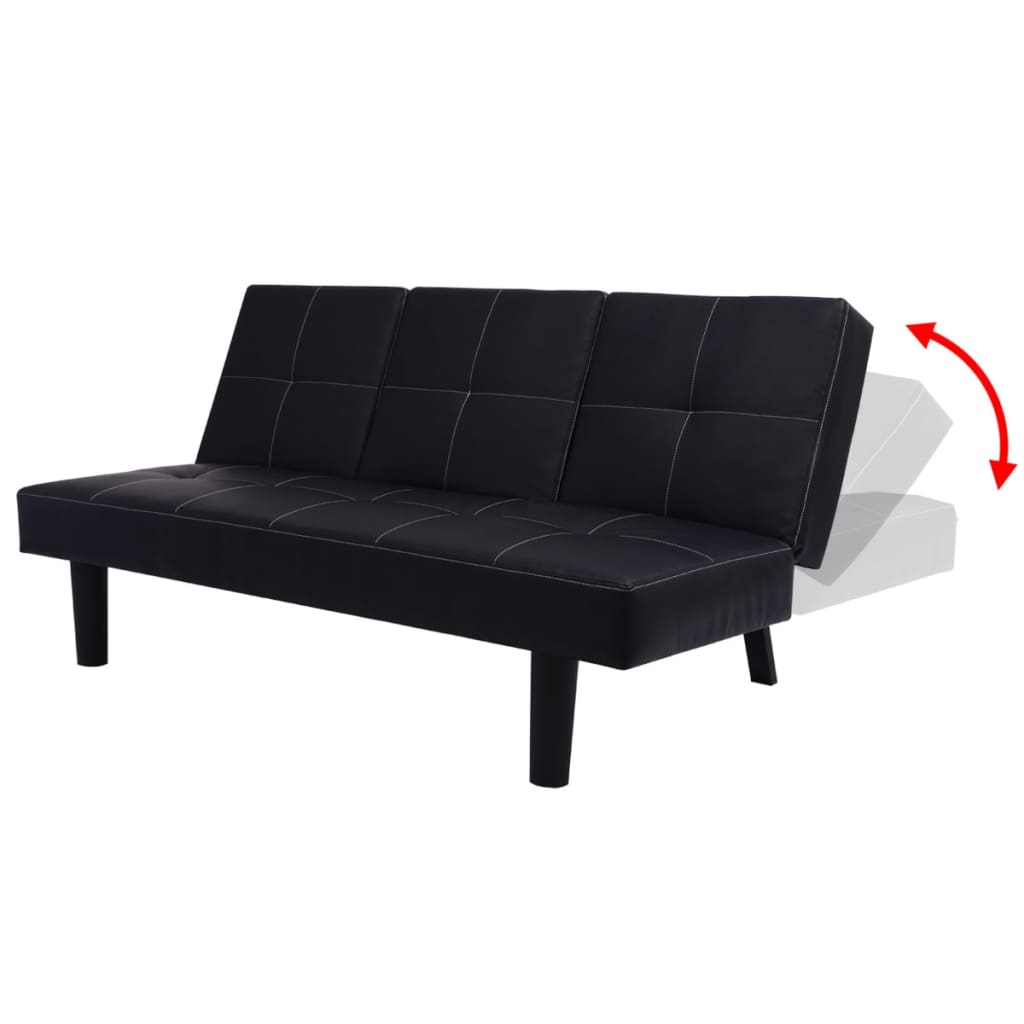 vidaXL izvelkams dīvāns ar galdiņu, mākslīgā āda, melna