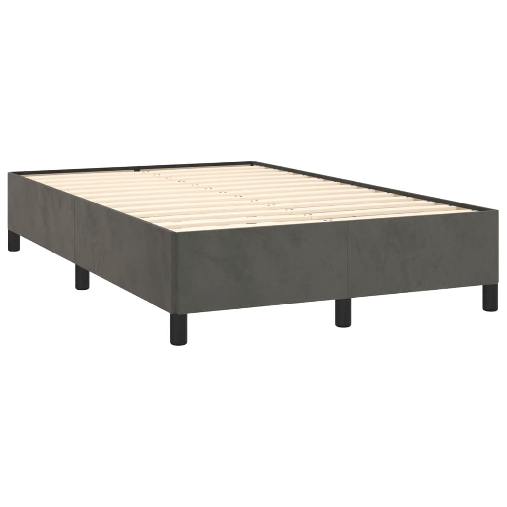 vidaXL atsperu gulta ar matraci, LED, tumši pelēks samts, 120x190 cm