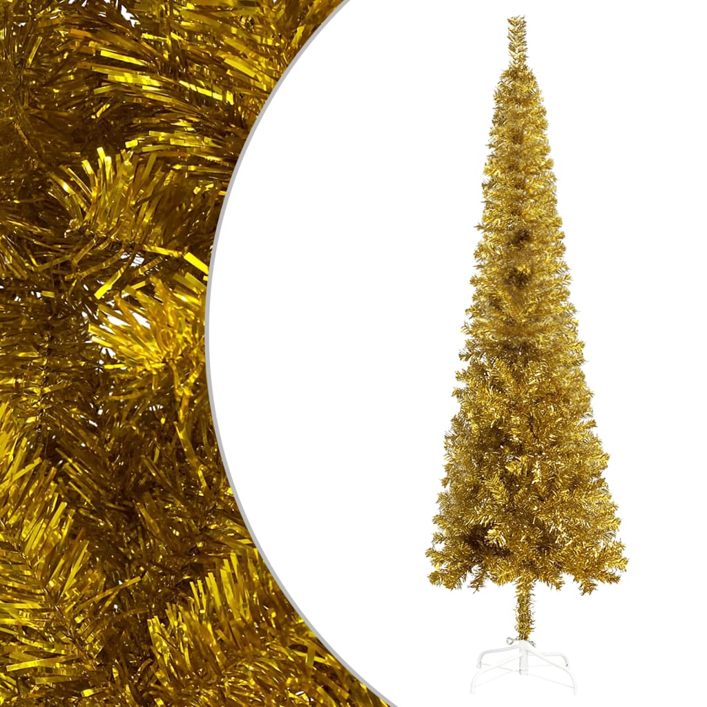 vidaXL mākslīgā Ziemassvētku egle, šaura, 120 cm, zelta krāsā