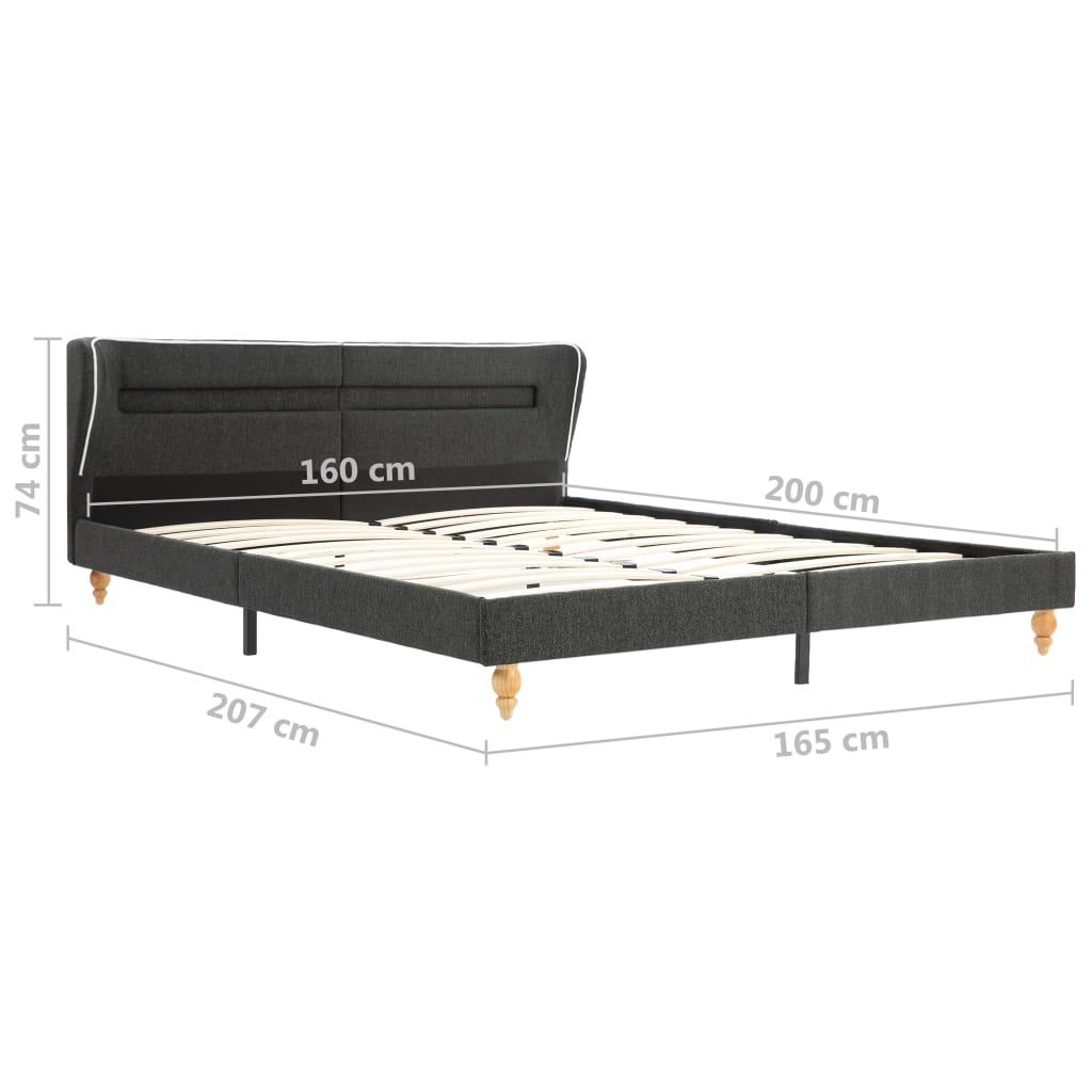 vidaXL gultas rāmis ar LED, tumši pelēks džutas audums, 160x200 cm