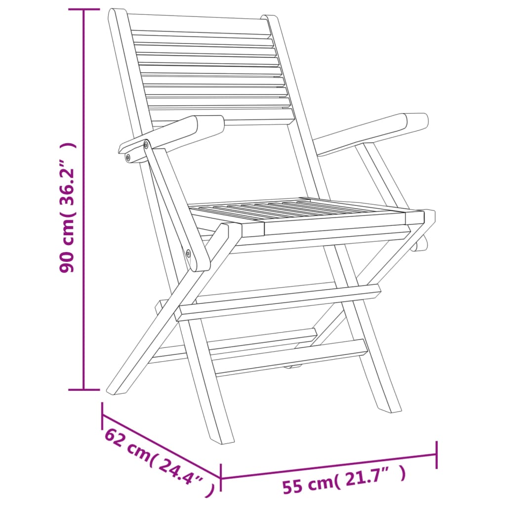 vidaXL saliekami dārza krēsli, 4 gab., 55x62x90 cm, masīvs tīkkoks