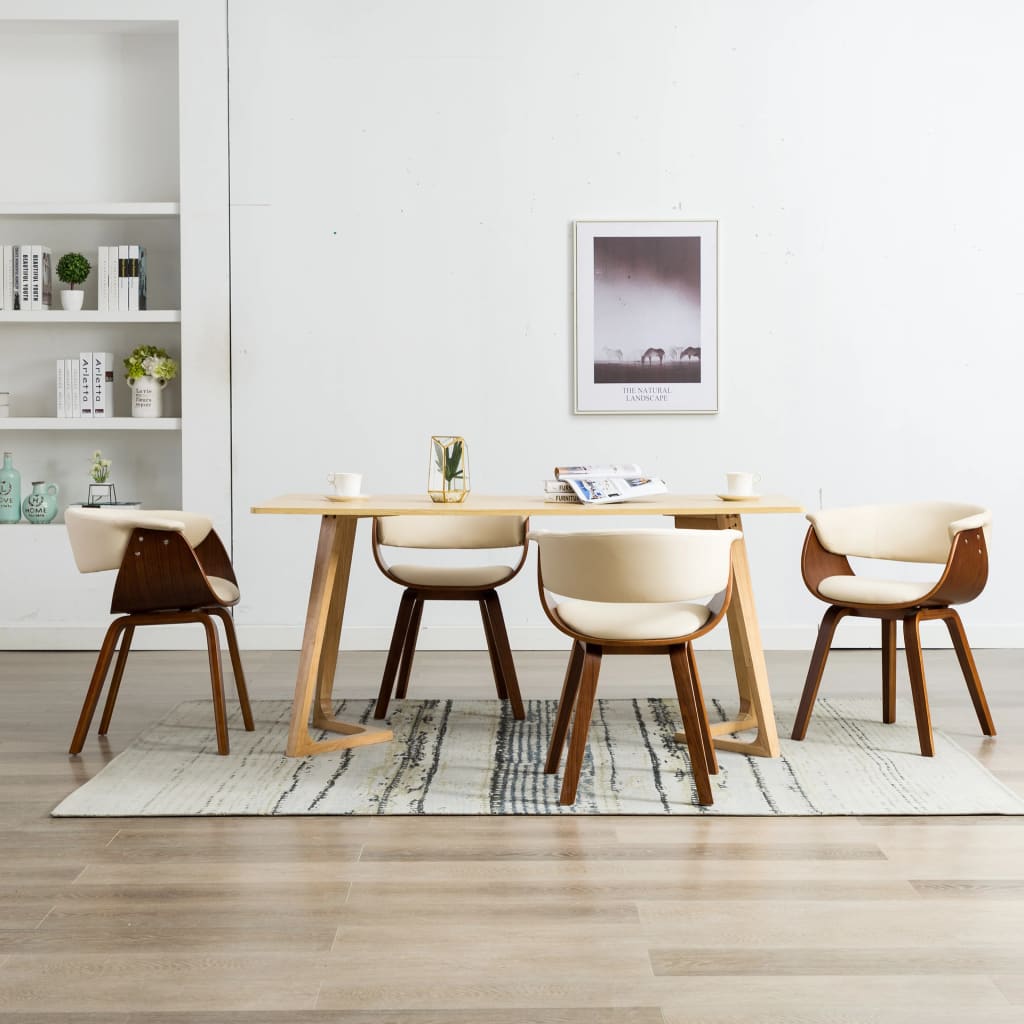 vidaXL virtuves krēsli, 4 gab., krēmkrāsa, liekts koks un mākslīgā āda