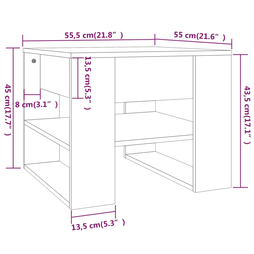 vidaXL kafijas galdiņš, balts, 55,5x55x45 cm, inženierijas koks