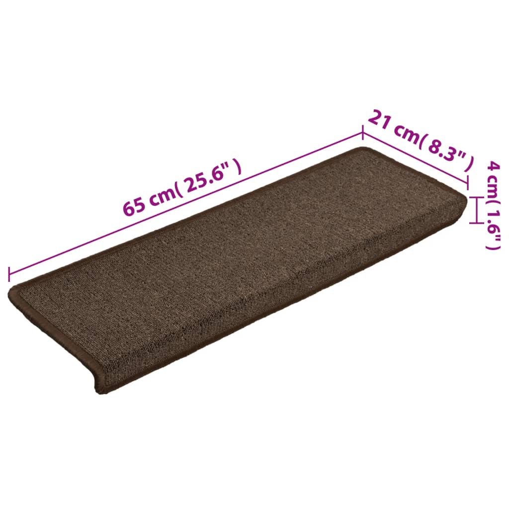 vidaXL kāpņu paklāji, 15 gab., 65x21x4 cm, brūni