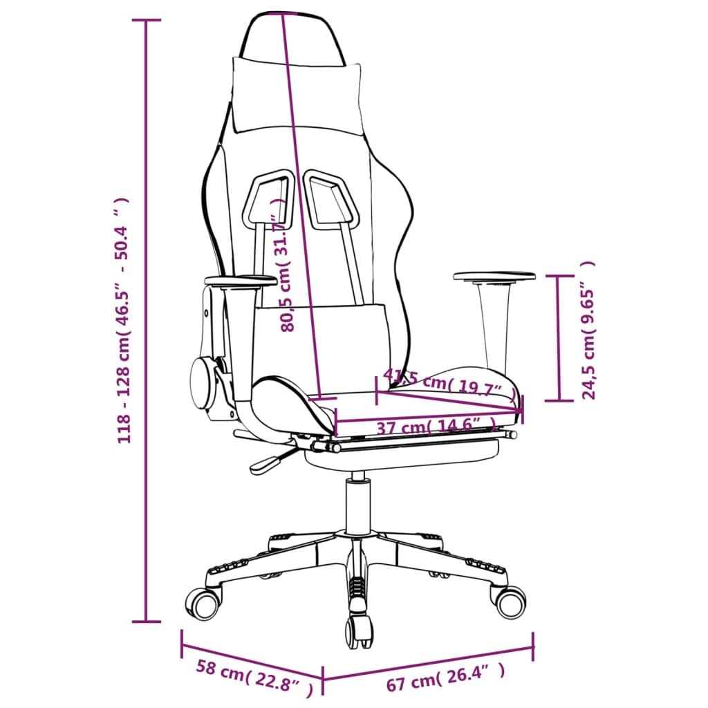 vidaXL masāžas datorkrēsls ar kāju balstu, balta un melna mākslīgā āda