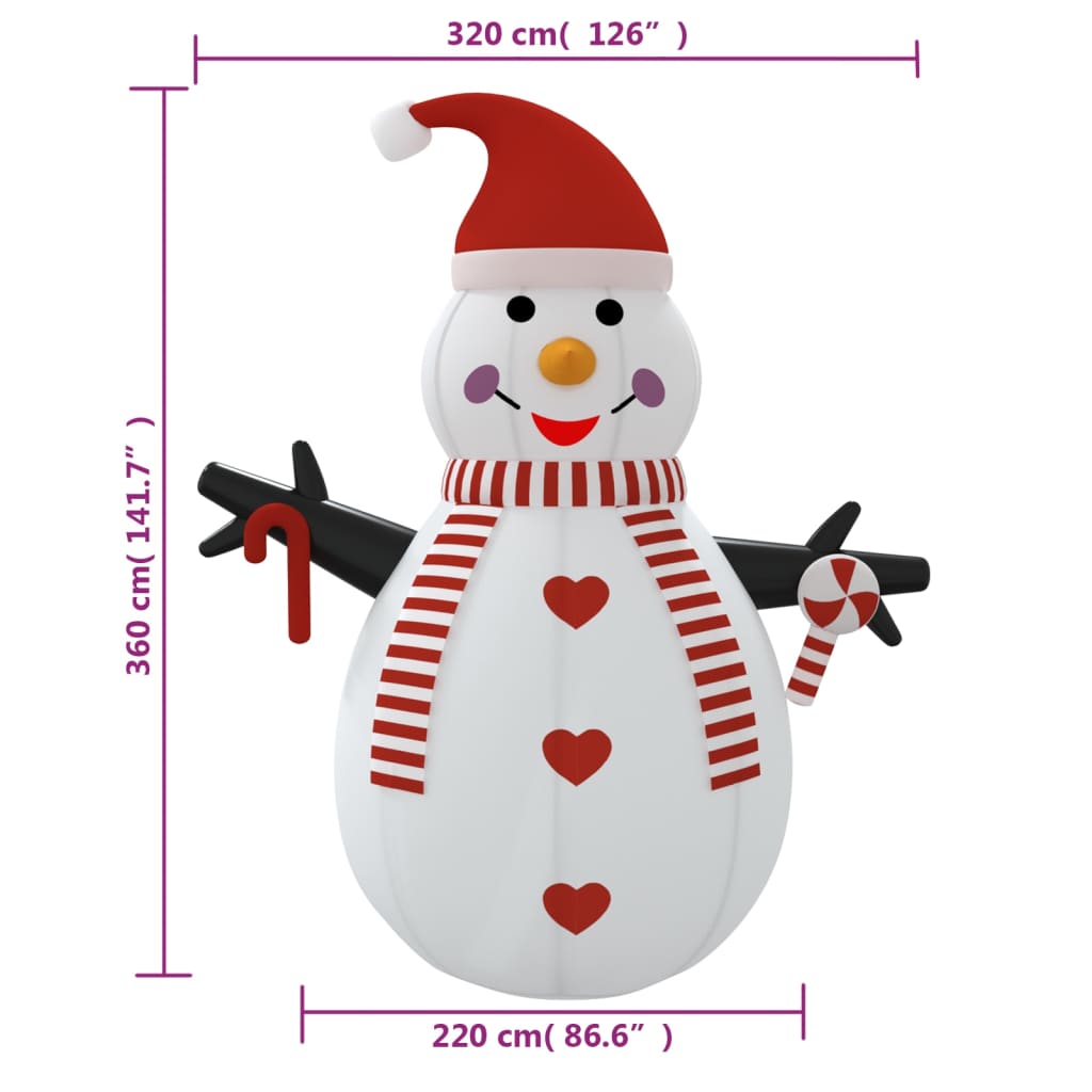 vidaXL piepūšams sniegavīrs, LED, 360 cm