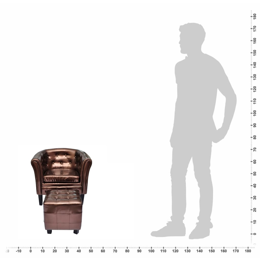 vidaXL klubkrēsls ar kāju soliņu, brūna mākslīgā āda