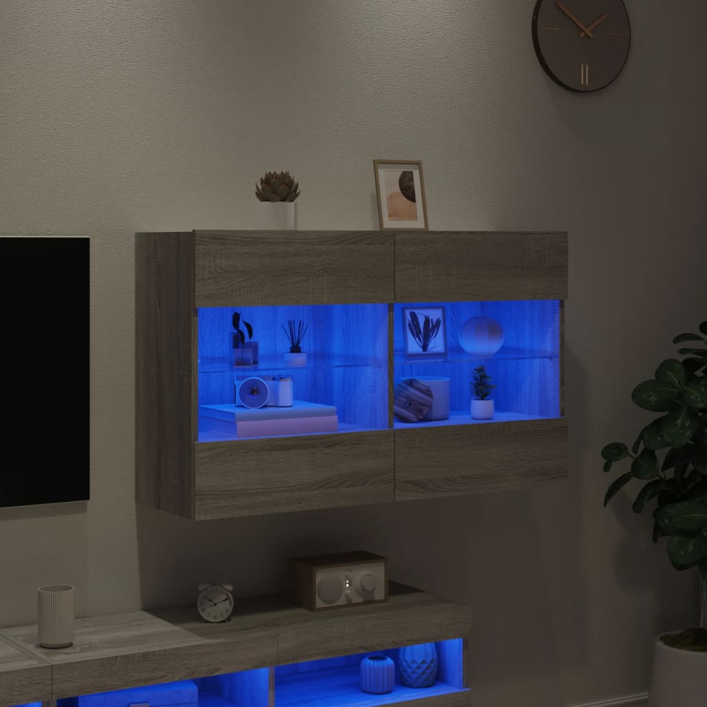 vidaXL TV skapītis ar LED lampiņām, pelēka ozola krāsa, 98,5x30x60,5cm