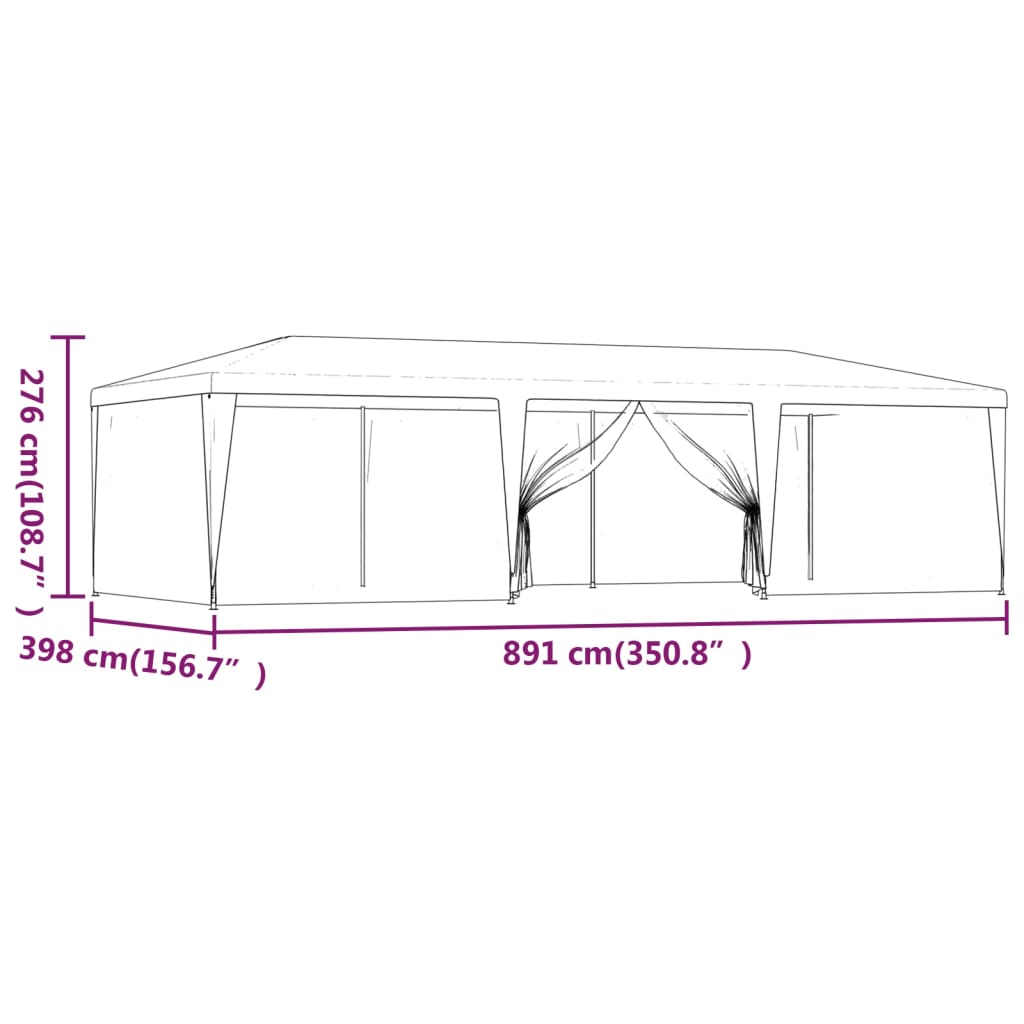 vidaXL svinību telts, ar 8 sieta sienām, 9x4 m, zaļa, HDPE