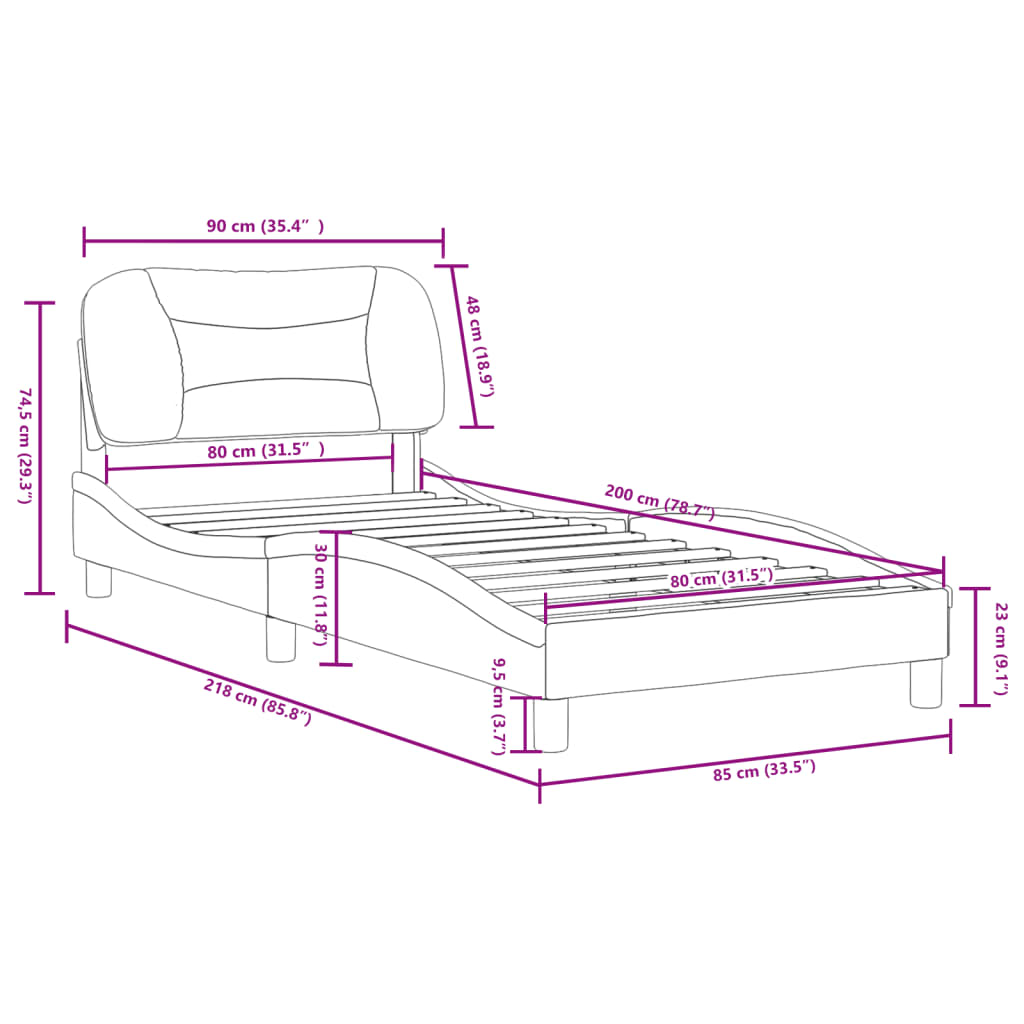vidaXL gultas rāmis ar galvgali, gaiši pelēks, 80x200 cm audums