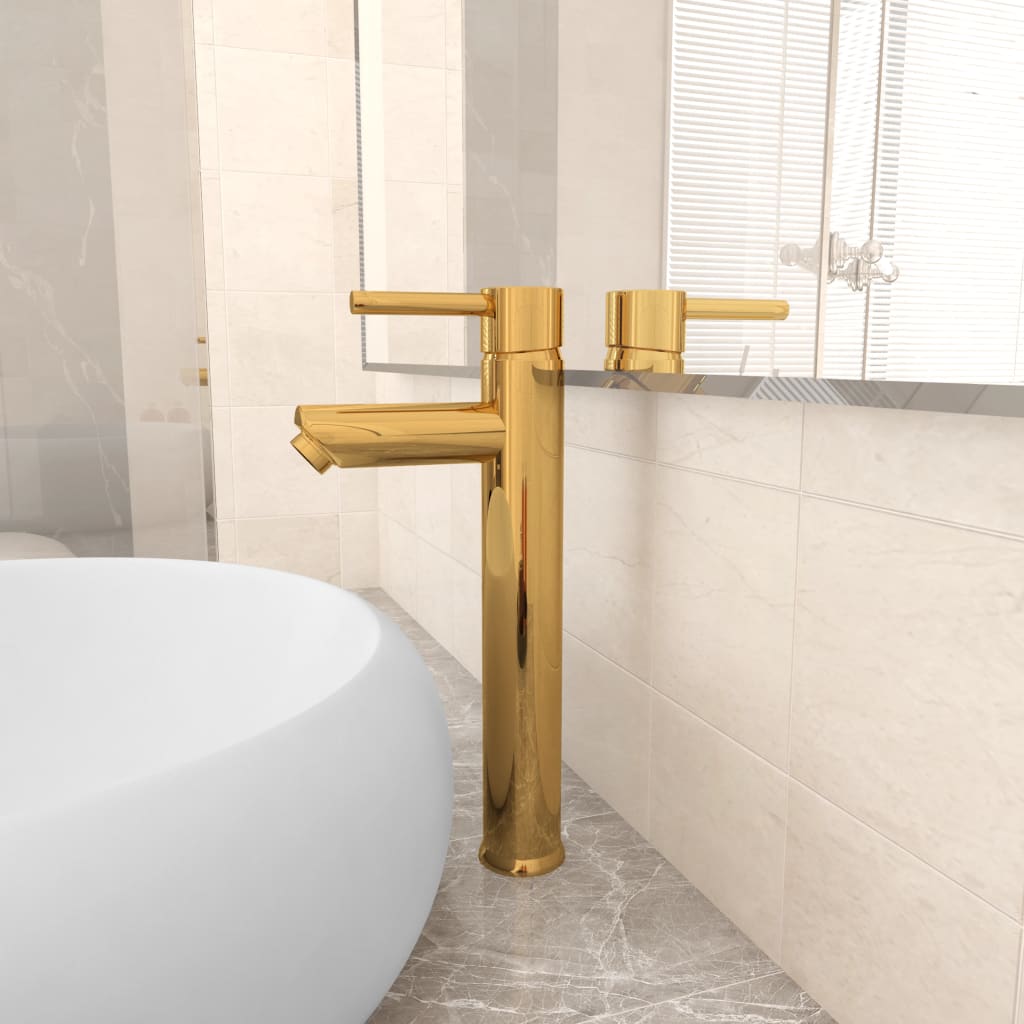 vidaXL vannasistabas jaucējkrāns, 12x30 cm, zelta krāsā