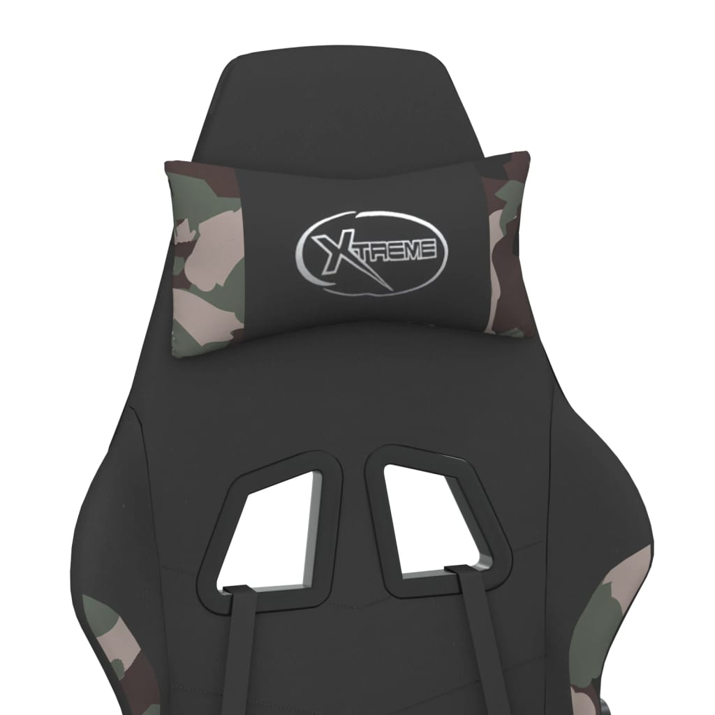 vidaXL datorspēļu krēsls ar kāju balstu, melns un kamuflāžas audums