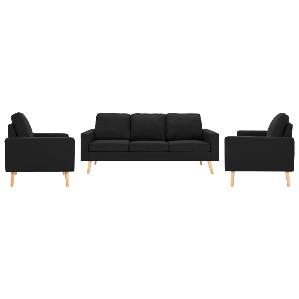 vidaXL trīsdaļīgs dīvānu komplekts, melns audums