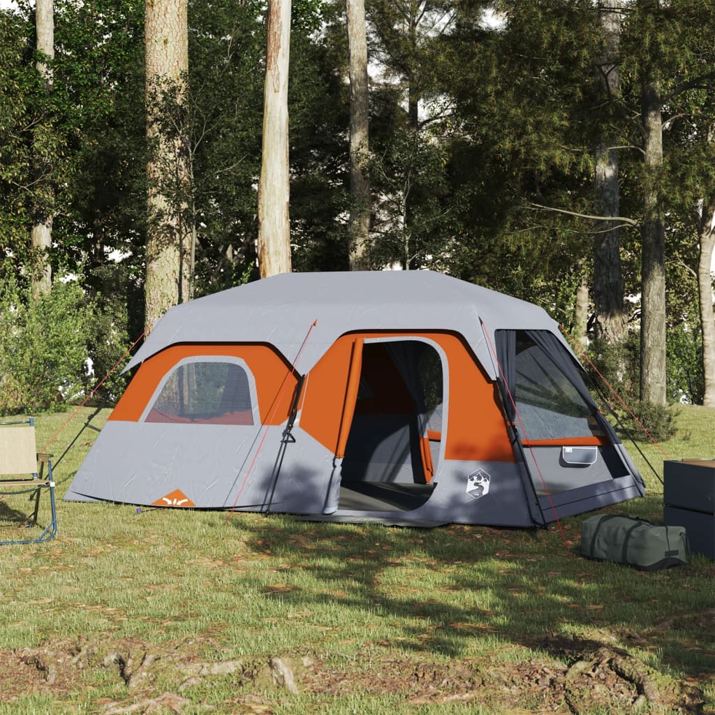 vidaXL kempinga telts 9 personām, pelēka, oranža, ūdensnecaurlaidīga