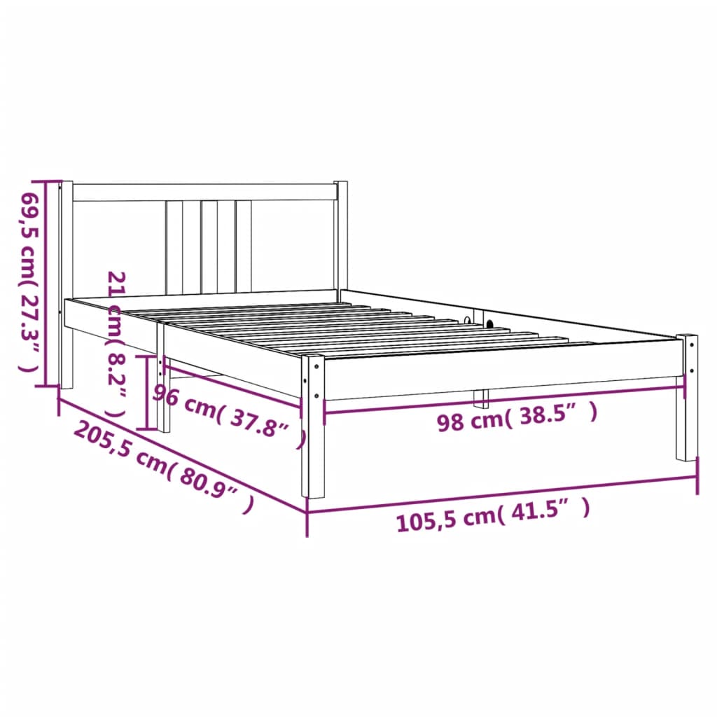 vidaXL gultas rāmis, masīvkoks, 100x200 cm