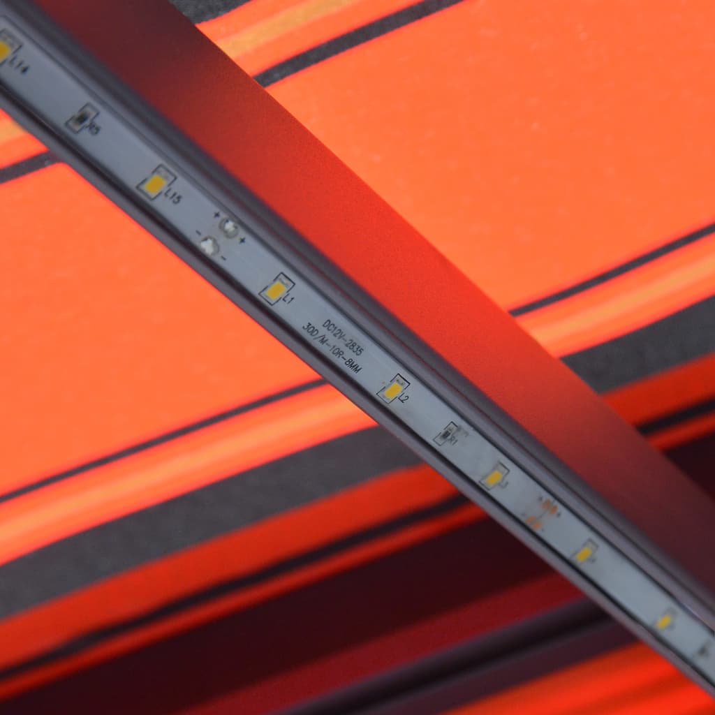 vidaXL izvelkama markīze ar LED, manuāla, 600x300 cm, oranža un brūna