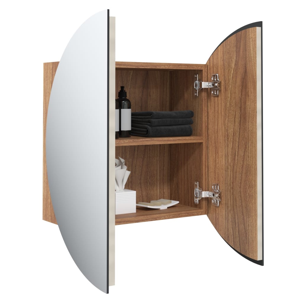 vidaXL vannasistabas skapītis, apaļš spogulis ar LED, 47x47x17,5 cm