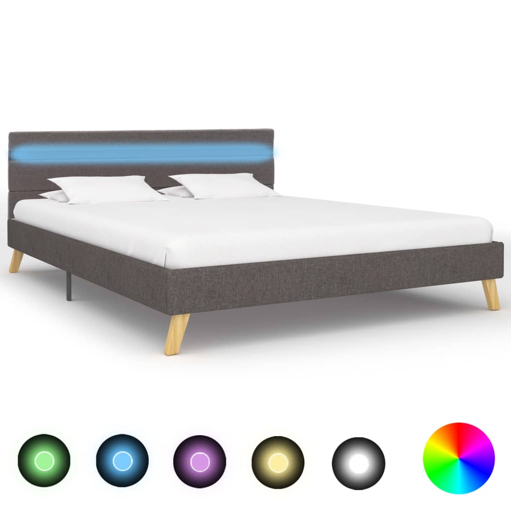 vidaXL gultas rāmis ar LED, gaiši pelēks audums, 160x200 cm