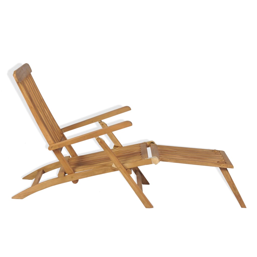 vidaXL pludmales krēsls ar kāju balstu, masīvs tīkkoks