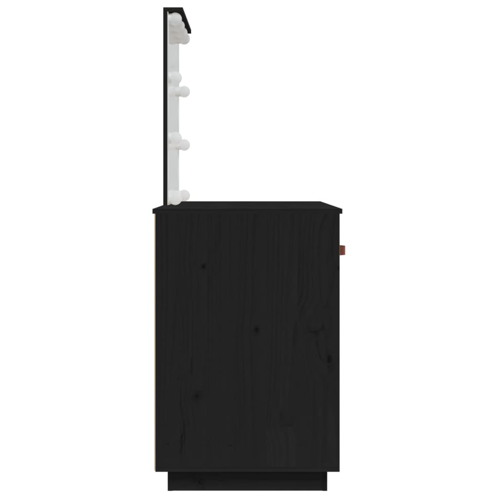 vidaXL spoguļgaldiņš ar LED, melns, 95x50x133,5 cm, priedes masīvkoks