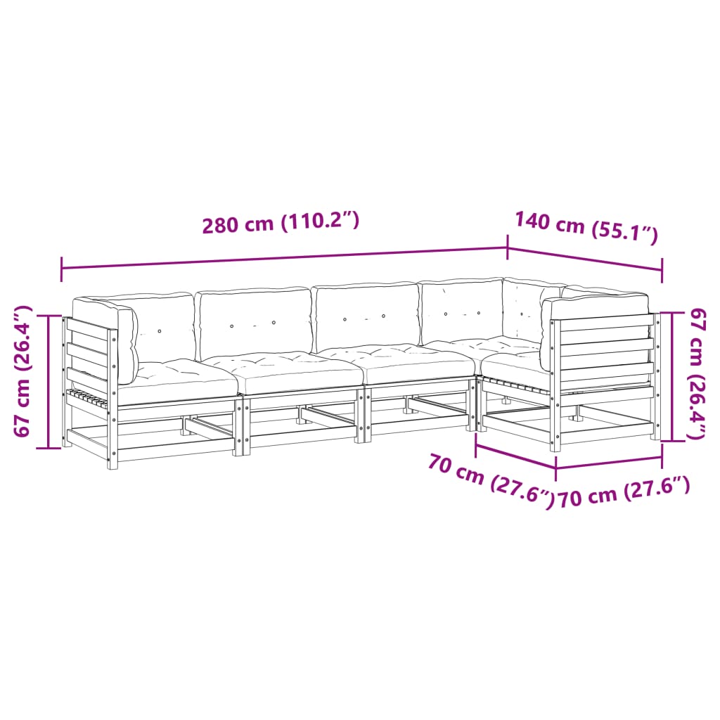 vidaXL 5-daļīgs dārza dīvānu komplekts, matrači, priede