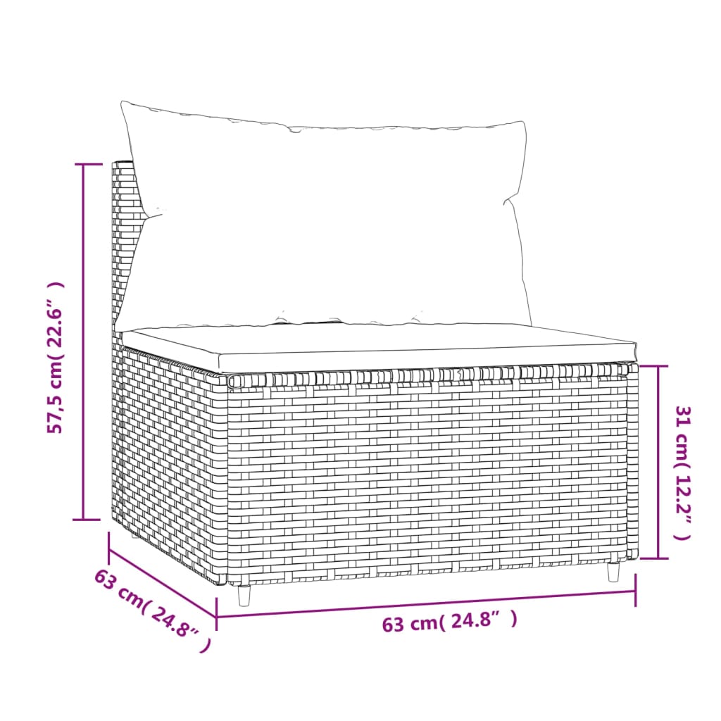 vidaXL vidējais dārza dīvāns ar spilveniem, brūna PE rotangpalma