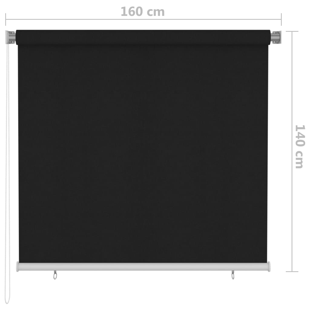 vidaXL āra ruļļu žalūzijas, 160x140 cm, melnas