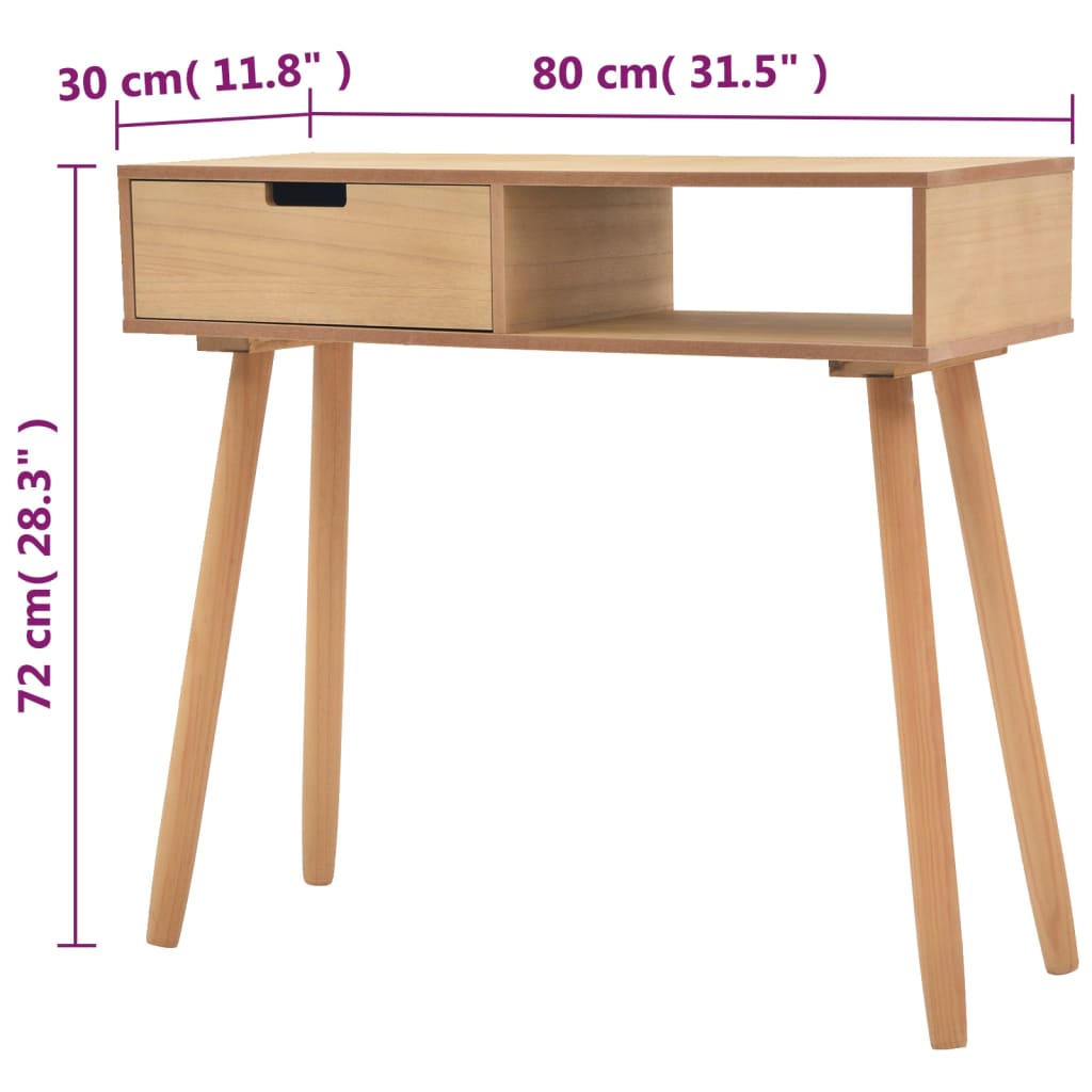 vidaXL konsoles galdiņš, priedes masīvkoks, 80x30x72 cm, brūns