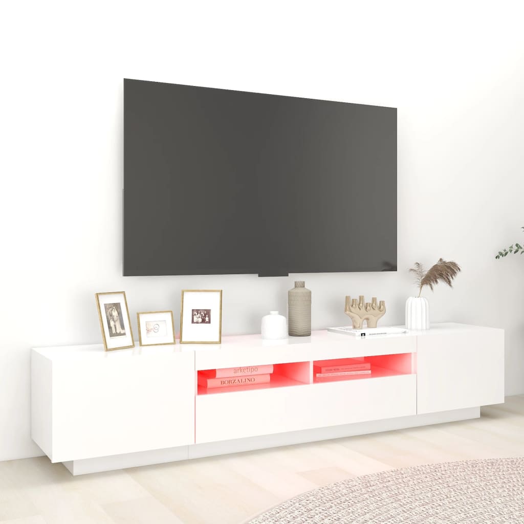 vidaXL TV skapītis ar LED lampiņām, 200x35x40 cm, balts