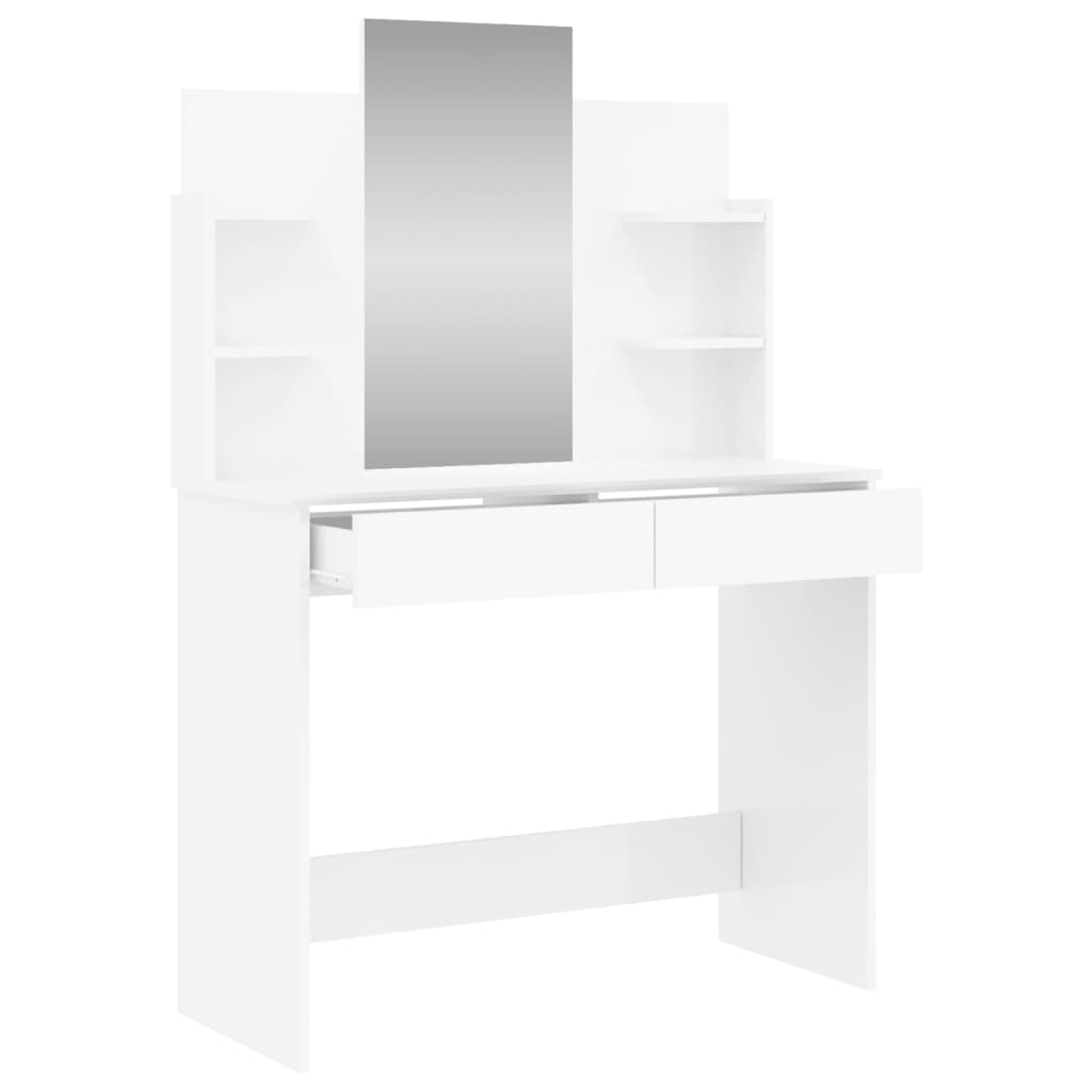 vidaXL galdiņš ar spoguli, spīdīgi balts, 96x39x142 cm