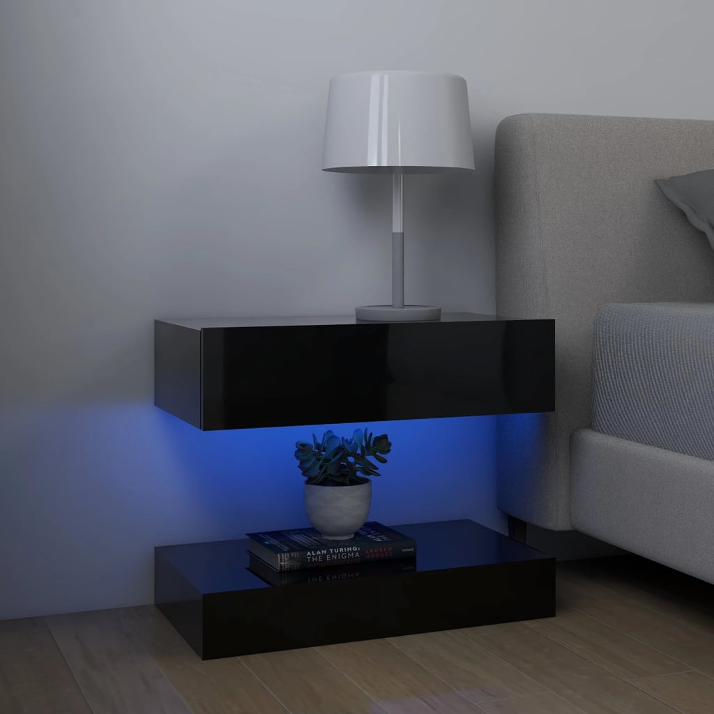 vidaXL TV plaukts ar LED lampiņām, 60x35 cm, spīdīgi melns
