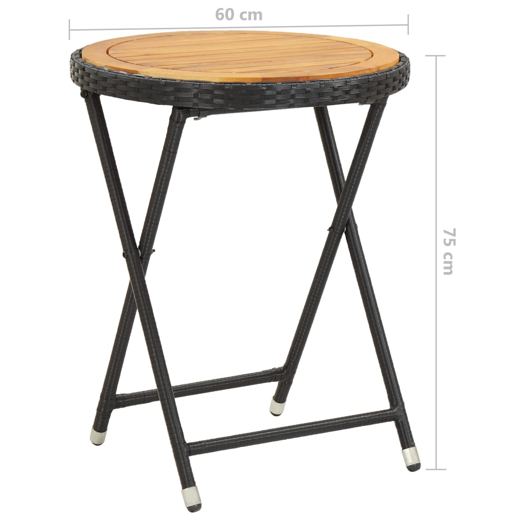 vidaXL tējas galdiņš, melns, 60 cm, PE pinums, akācijas masīvkoks
