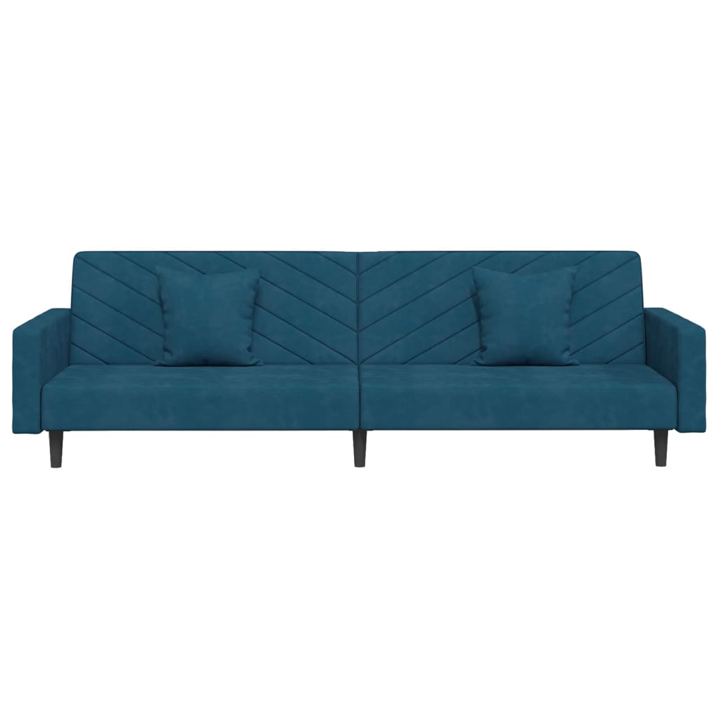 vidaXL 2-vietīga dīvāngulta ar diviem spilveniem, zils samts