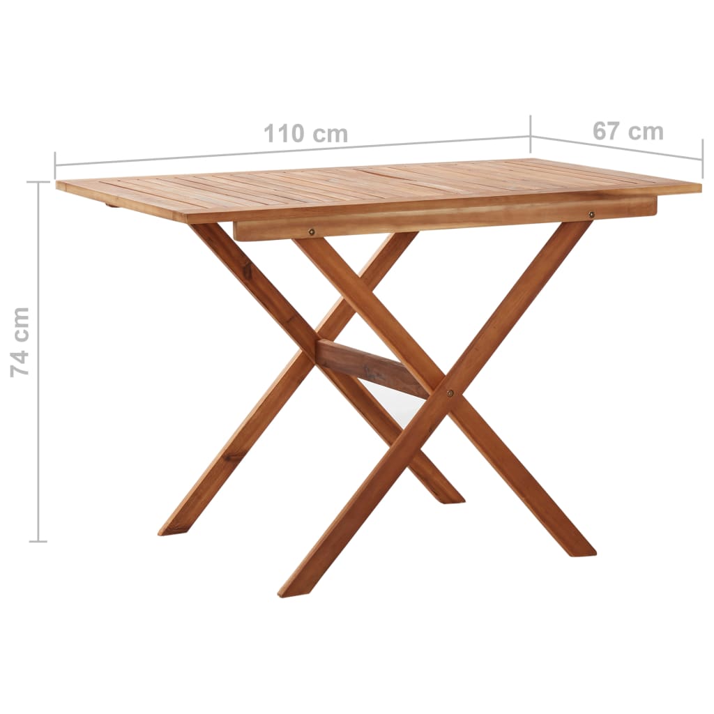 vidaXL dārza galds, 110x67x74 cm, akācijas masīvkoks