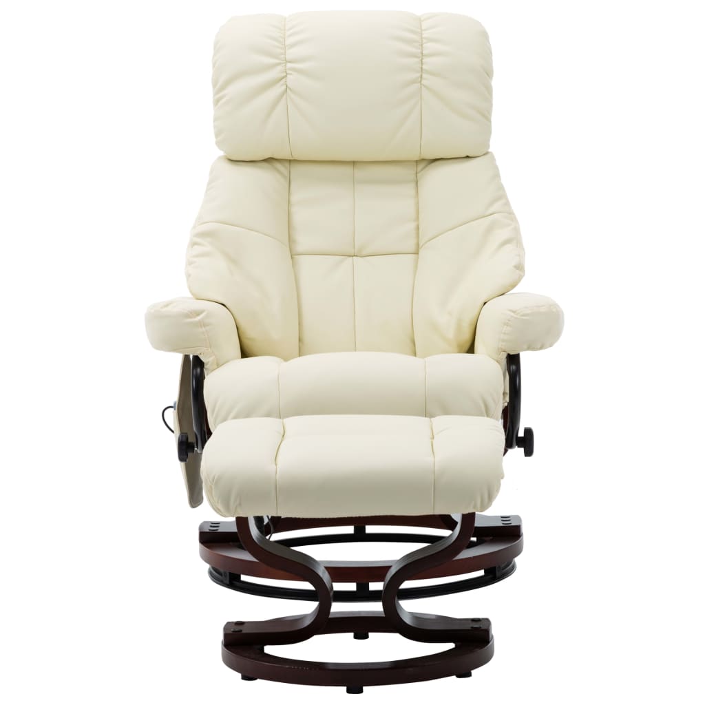 vidaXL masāžas krēsls, atgāžams, krēmkrāsas mākslīgā āda, liekts koks