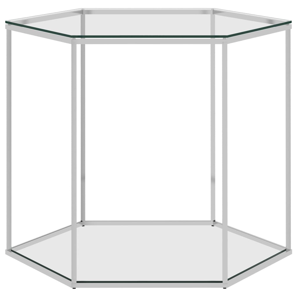 vidaXL kafijas galdiņš, sudrabains, 60x53x50 cm, tērauds, stikls