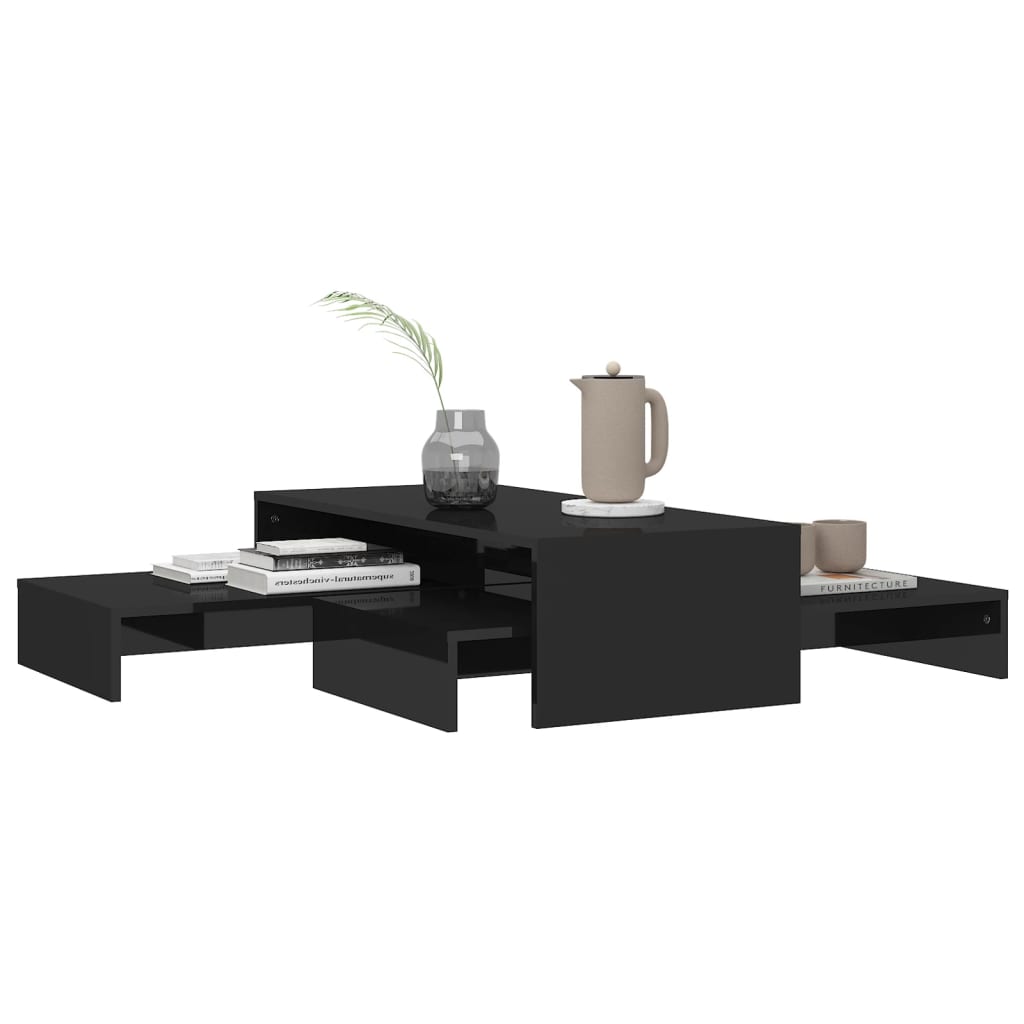 vidaXL kafijas galdiņu komplekts, spīdīgi melns, 100x100x26,5 cm