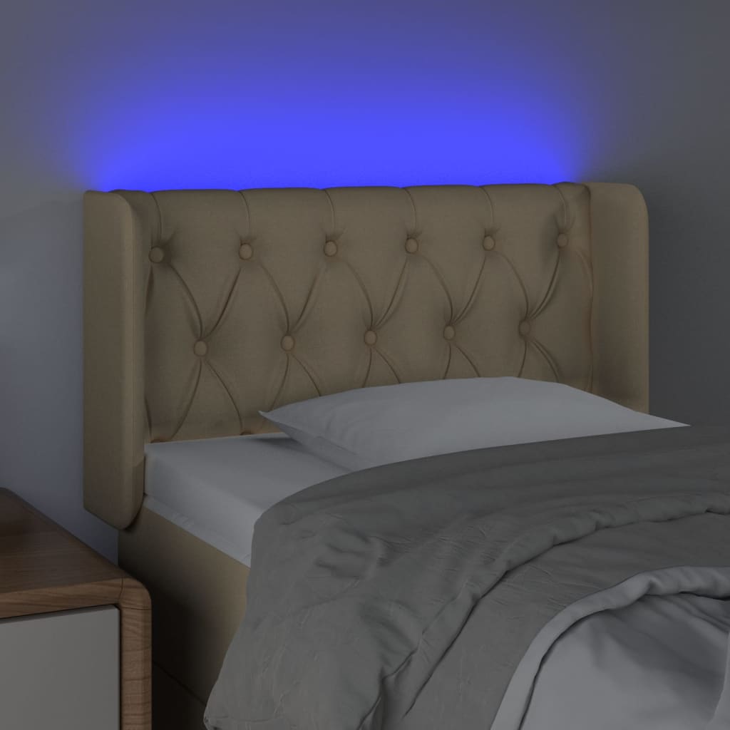 vidaXL gultas galvgalis ar LED, 83x16x78/88 cm, krēmkrāsas audums