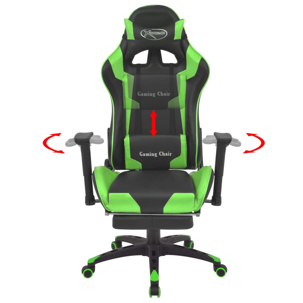 vidaXL atgāžams biroja krēsls ar kāju balstu, melns ar zaļu
