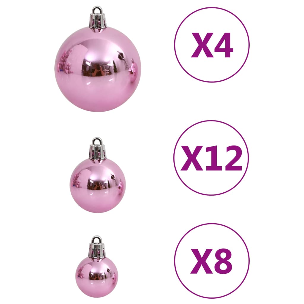 vidaXL Ziemassvētku eglītes rotājumi, 111 daļas, rozā polistirols