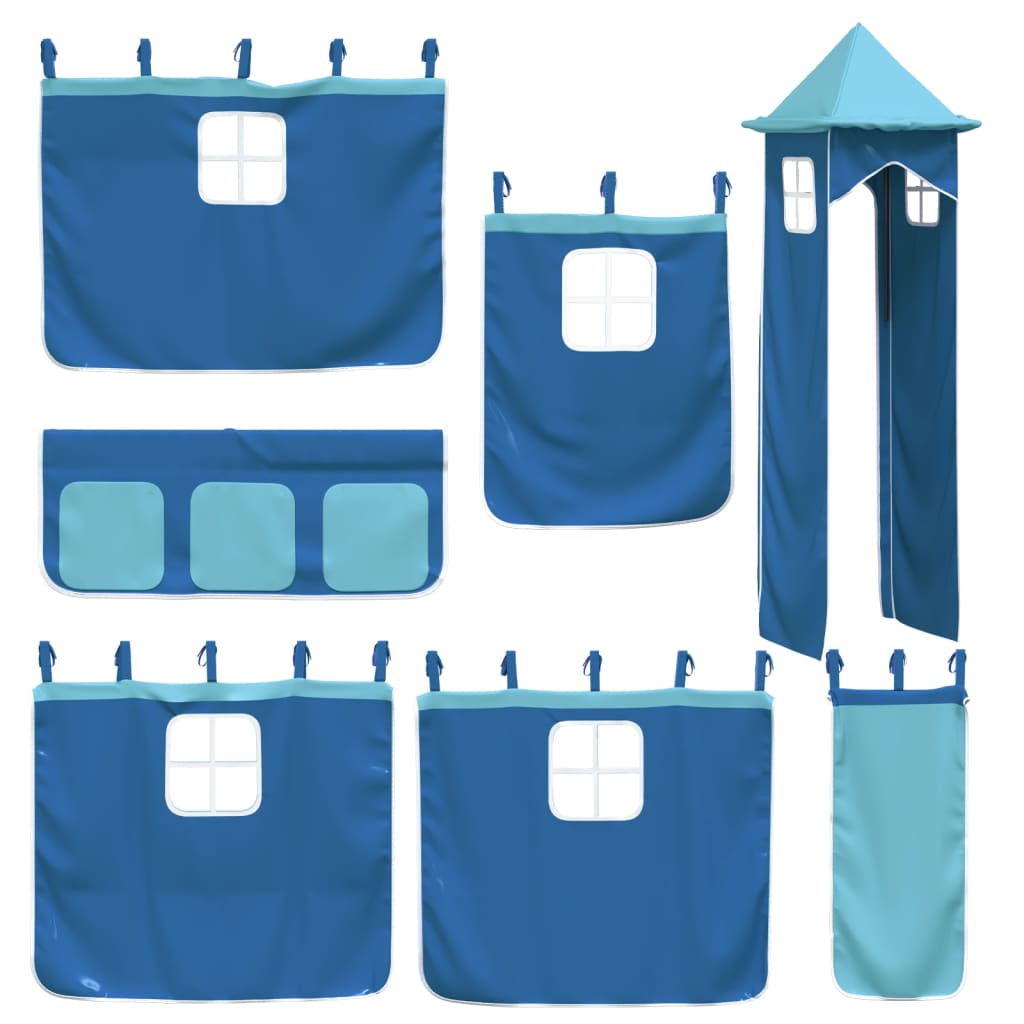 vidaXL bērnu augstā gulta ar torni, zila, 80x200 cm, priedes koks