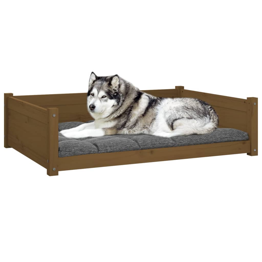 vidaXL suņu gulta, medus brūna, 105,5x75,5x28 cm, priedes masīvkoks