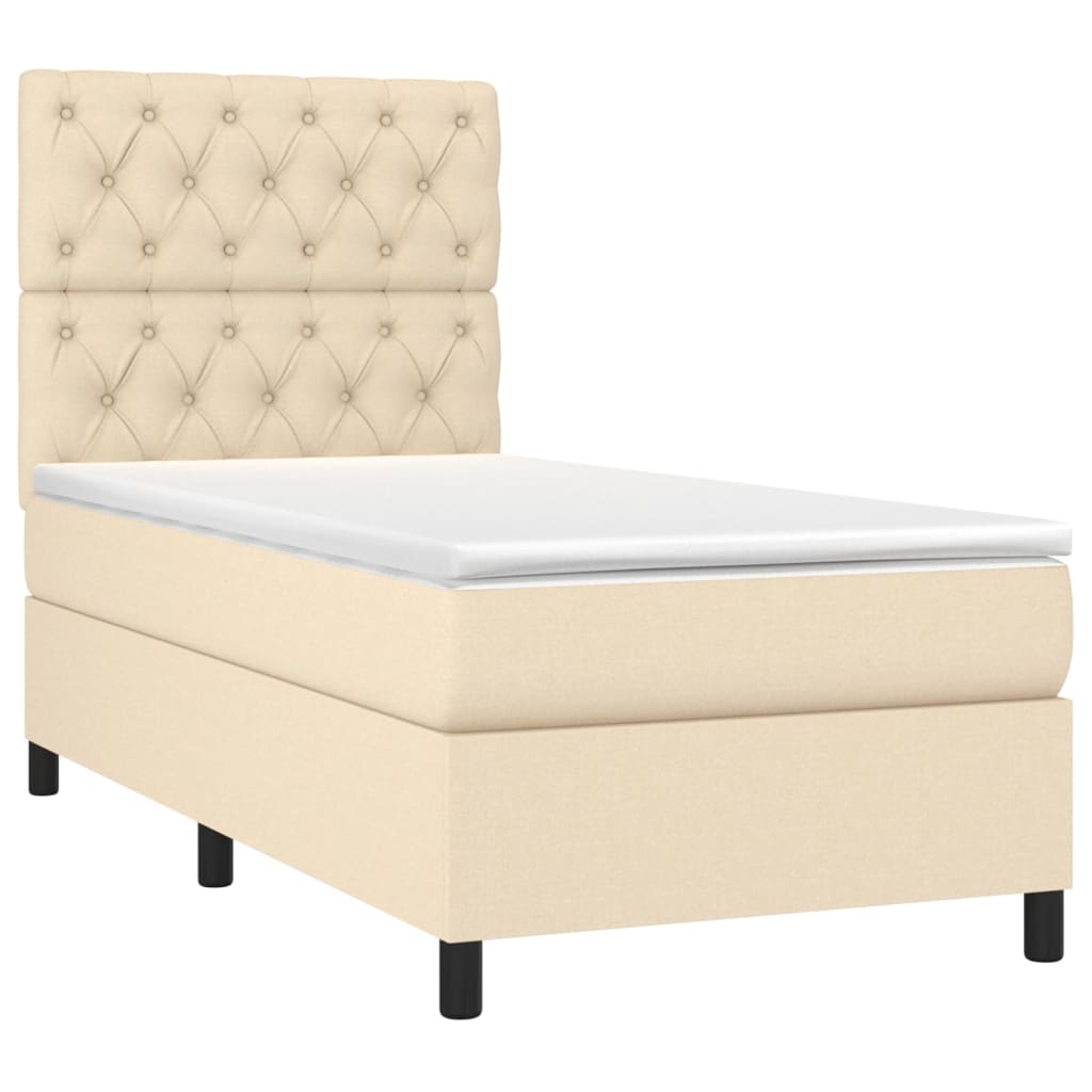 vidaXL atsperu gulta ar matraci, LED, krēmkrāsas audums, 80x200 cm