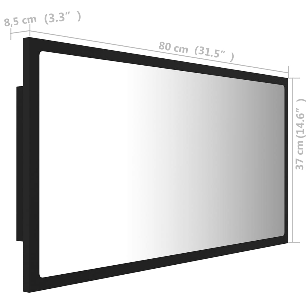 vidaXL vannasistabas spogulis, LED, melns, 80x8,5x37 cm, akrils