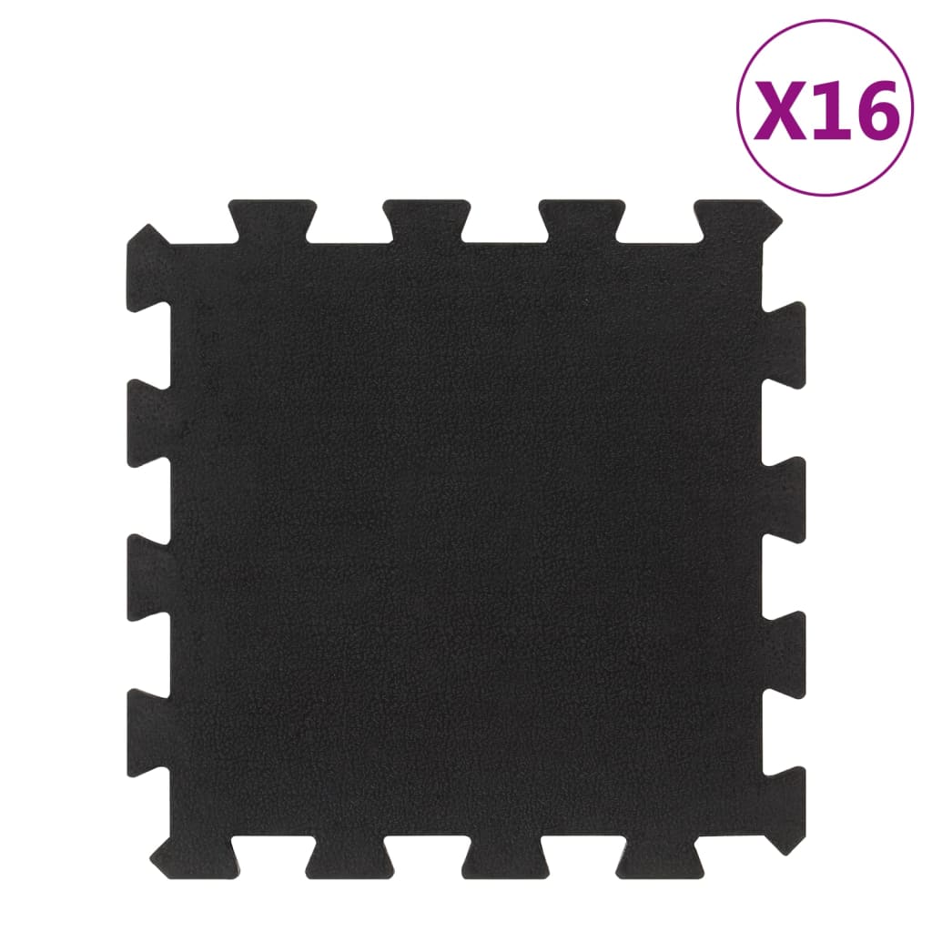 vidaXL paklājflīzes, 16 gab., melnas, 16 mm, 30x30 cm, gumija