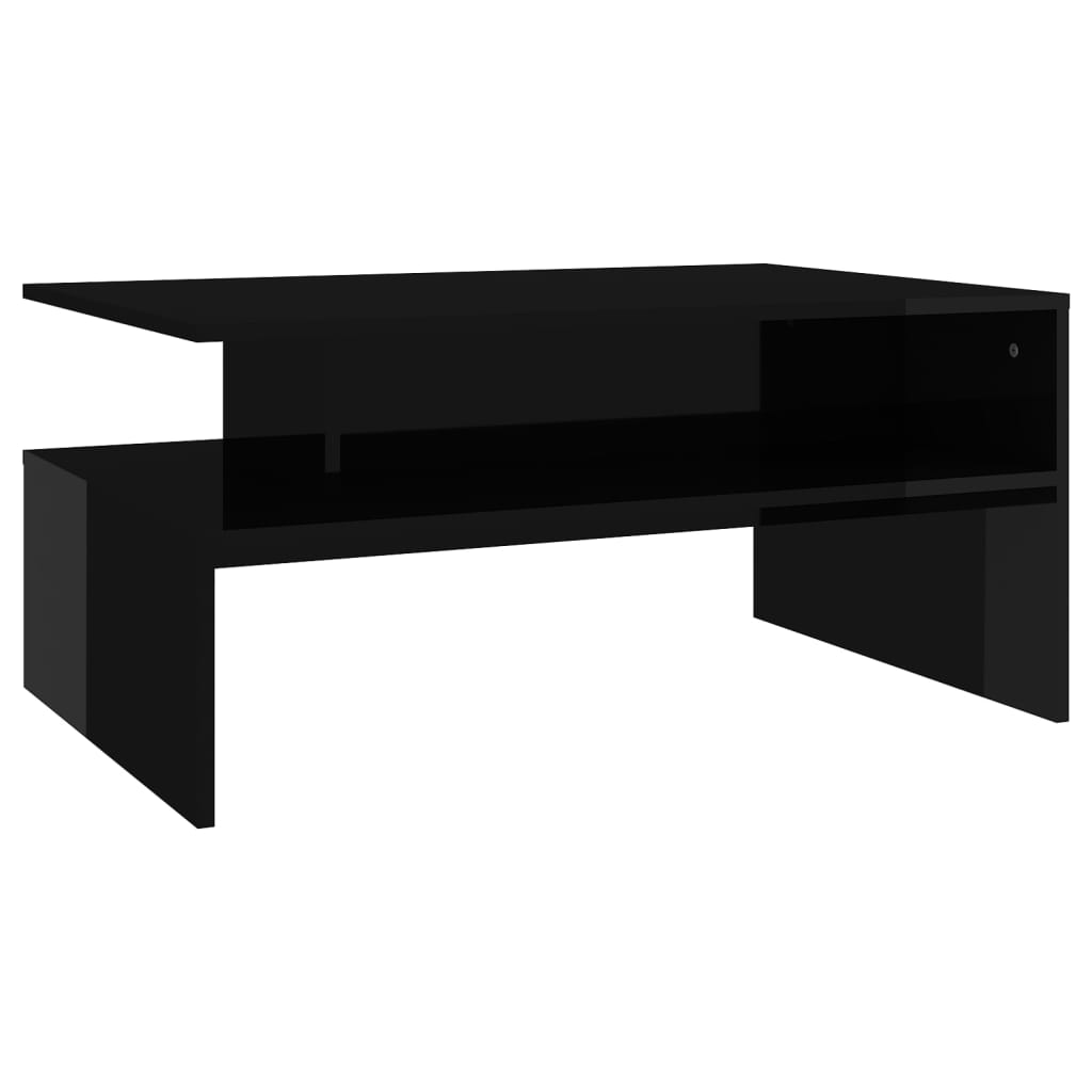 vidaXL kafijas galdiņš, 90x60x42,5 cm, spīdīgi melns, skaidu plāksne