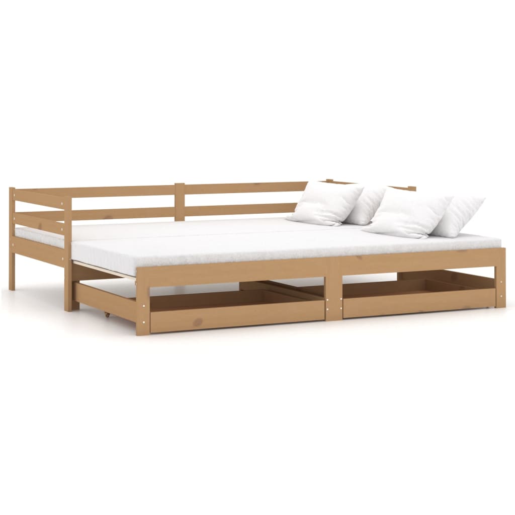 vidaXL izvelkama gulta, 2x(90x200) cm, medus brūna, priedes masīvkoks