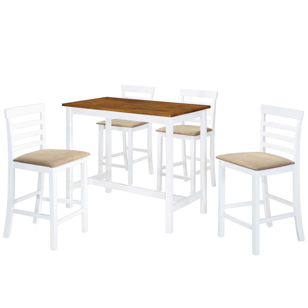 vidaXL bāra galda un krēslu komplekts, 5 gab., masīvkoks, brūns, balts