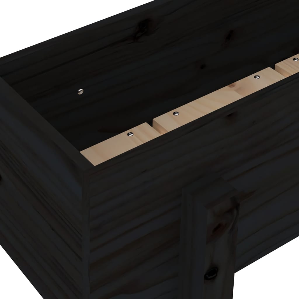 vidaXL dārza puķu kaste, melna, 62x30x38 cm, priedes masīvkoks